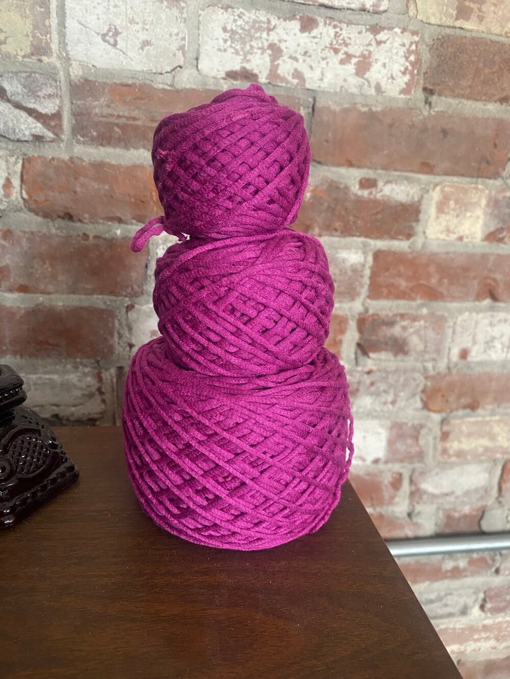 Up-cycled Boho Magenta Ribbon Tape Yarn Orchid Pink Knitting Yarn 3 Cakes
